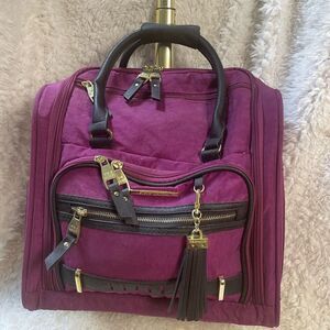 Steve Madden Designer Carry-on Suitcase weekender Nylon  peek-a-boo purple.
